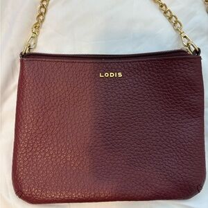 Lodis Wine Leather Shoulder Bag with Gold Hardware